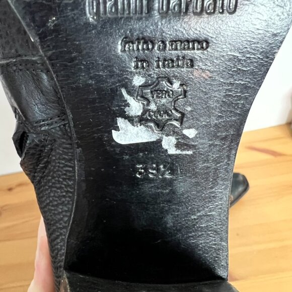 Gianni Barbato Tall Cowboy Boots EU 39.5 US 9 Black Leather Vintage Buckle Chain - Picture 8 of 10